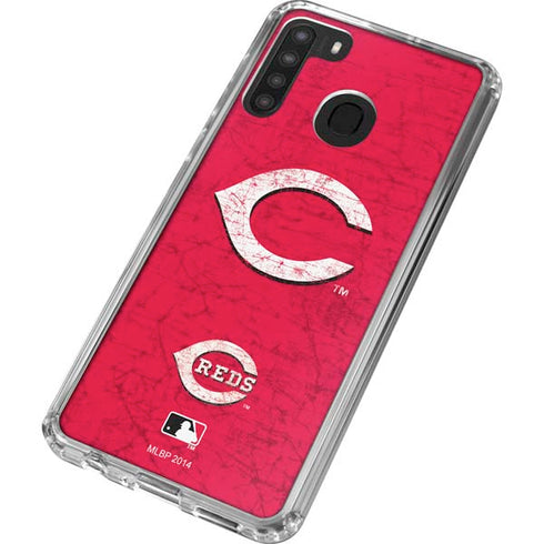 MLB Cincinnati Reds - Solid Distressed Galaxy A21 Clear Case