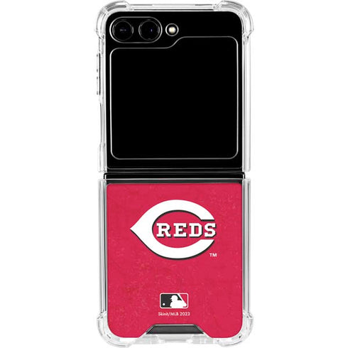 MLB Cincinnati Reds - Solid Distressed Galaxy Z Flip5 5G Clear Case