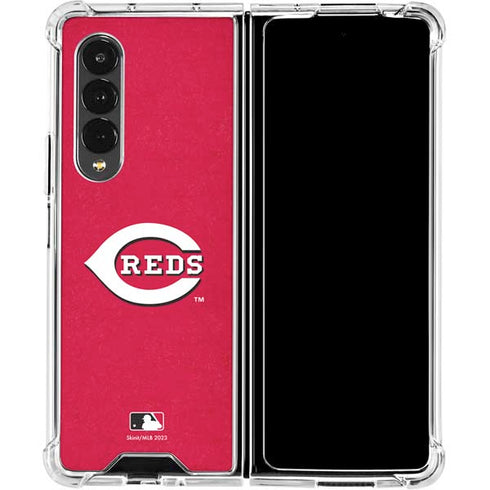 MLB Cincinnati Reds - Solid Distressed Galaxy Z Fold4 5G Clear Case