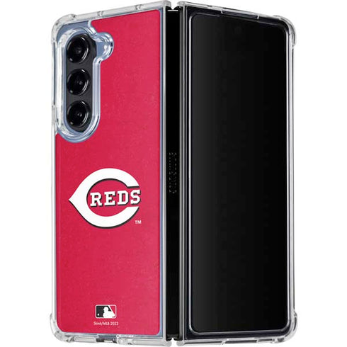 MLB Cincinnati Reds - Solid Distressed Galaxy Z Fold5 5G Clear Case