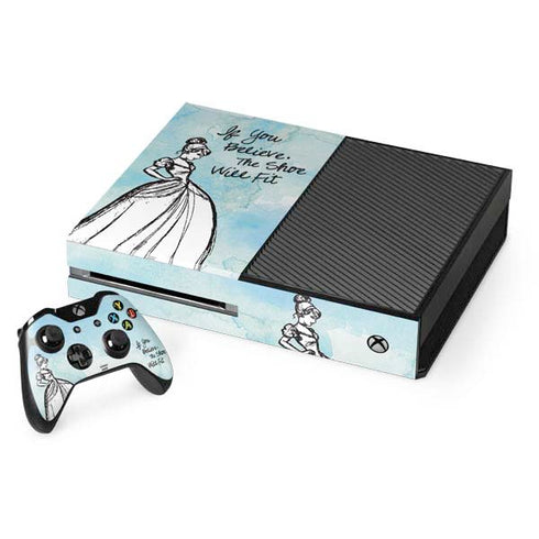 Disney Cinderella Sketch Art Shoe Will Fit Xbox One Console and Controller Bundle Skin