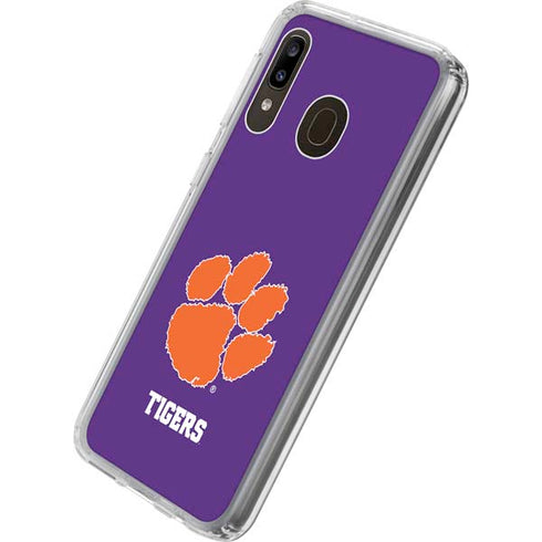 Clemson University Tiger Print Purple Galaxy A20 Clear Case
