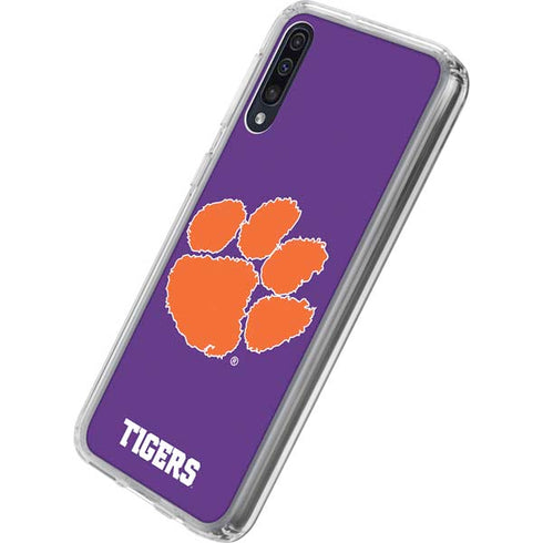 Clemson University Tiger Print Purple Galaxy A50 Clear Case