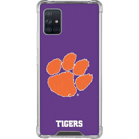 Clemson University Tiger Print Purple Galaxy A51 5G Clear Case