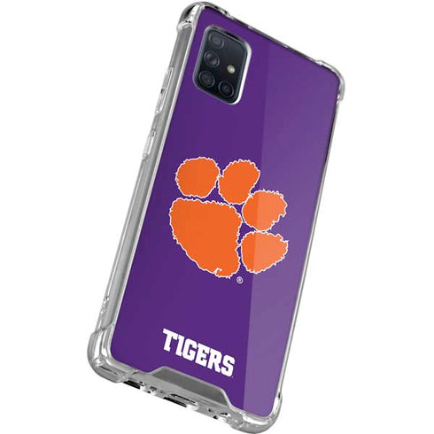 Clemson University Tiger Print Purple Galaxy A51 5G Clear Case