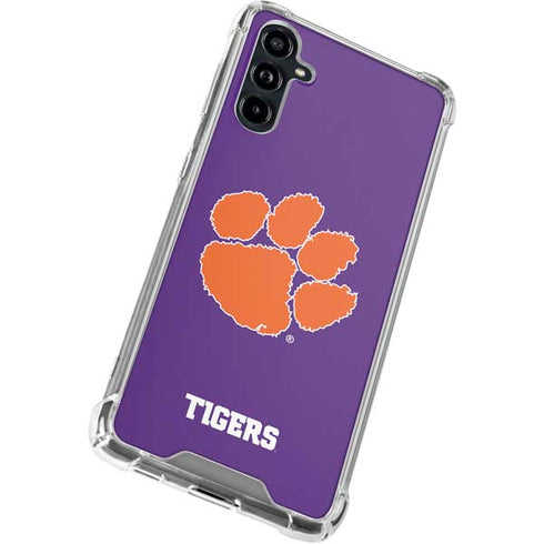 Clemson University Tiger Print Purple Galaxy A54 5G Clear Case