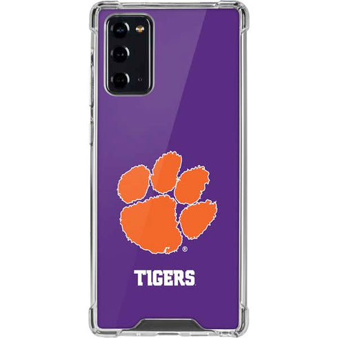 Clemson University Tiger Print Purple Galaxy Note20 5G Clear Case