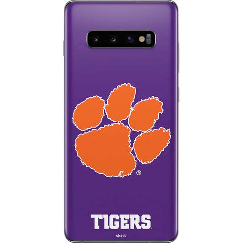 Clemson University Tiger Print Purple Galaxy S10 Plus Skin
