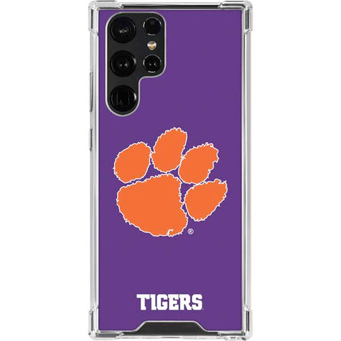 Clemson University Tiger Print Purple Galaxy S24 Ultra Clear Case