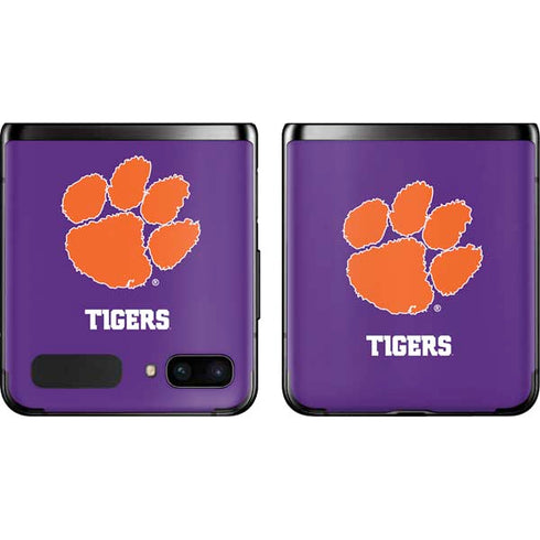 Clemson University Tiger Print Purple Galaxy Z Flip Skin