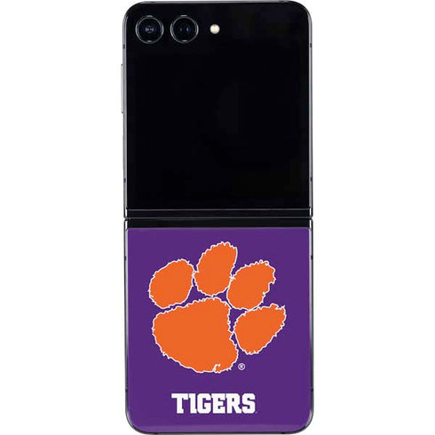 Clemson University Tiger Print Purple Galaxy Z Flip5 5G Skin