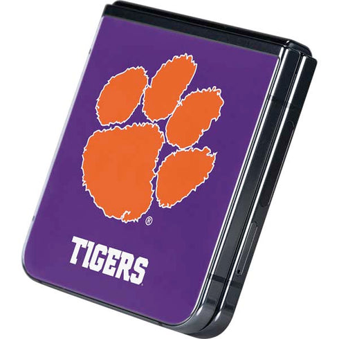 Clemson University Tiger Print Purple Galaxy Z Flip5 5G Skin