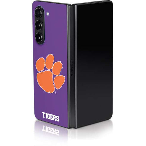 Clemson University Tiger Print Purple Galaxy Z Fold5 5G Skin
