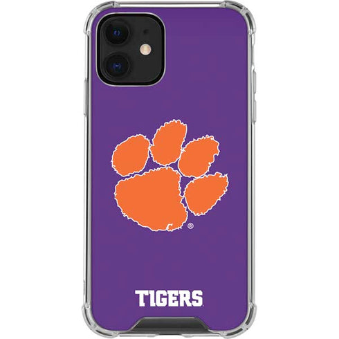 Clemson University Tiger Print Purple iPhone 12 Clear Case