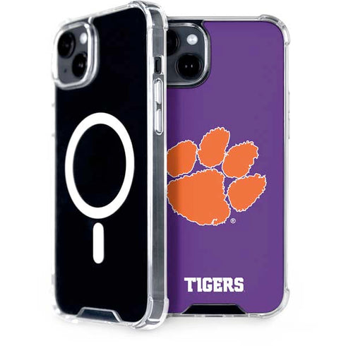 Clemson University Tiger Print Purple iPhone 15 Plus MagSafe Case