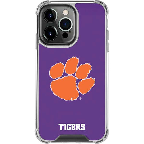 Clemson University Tiger Print Purple iPhone 15 Pro Clear Case