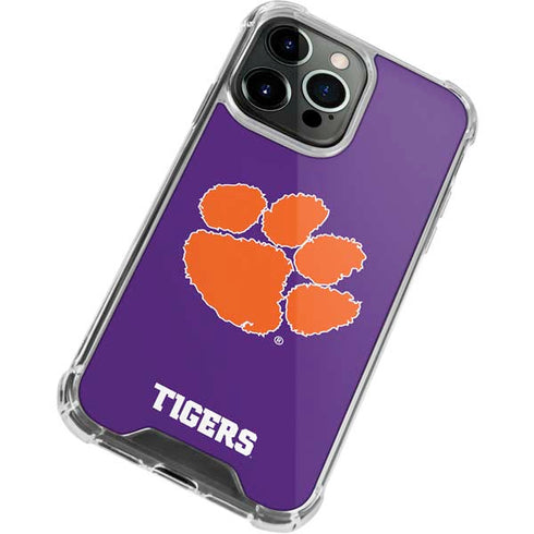 Clemson University Tiger Print Purple iPhone 15 Pro Max Clear Case
