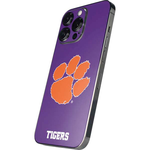Clemson University Tiger Print Purple iPhone 15 Pro Skin