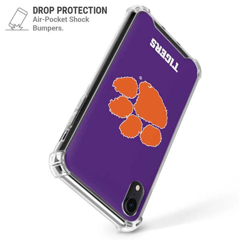 Clemson University Tiger Print Purple iPhone XR Clear Case