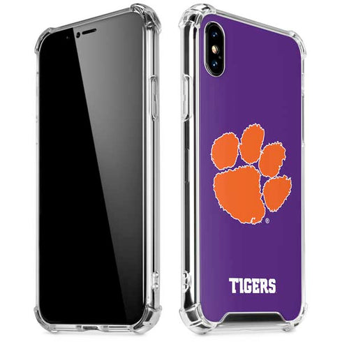 Clemson University Tiger Print Purple iPhone XS Max Clear Case