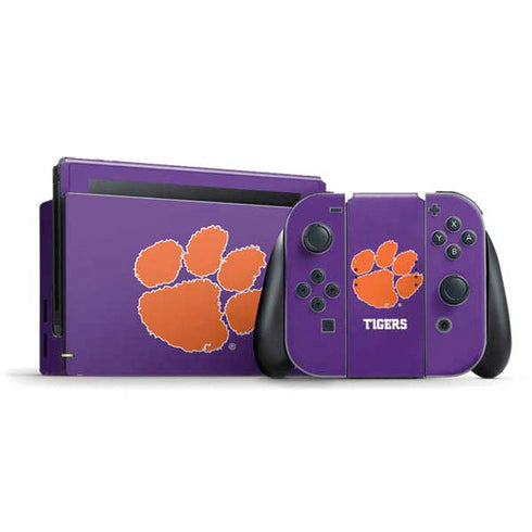 Clemson University Tiger Print Purple Nintendo Switch Bundle Skin