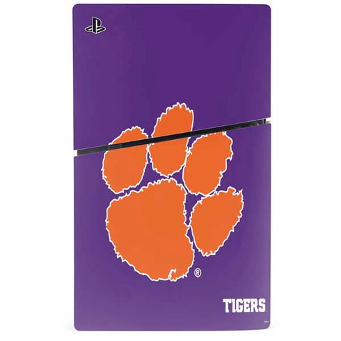 Clemson University Tiger Print Purple PS5 Slim Disk Bundle Skin