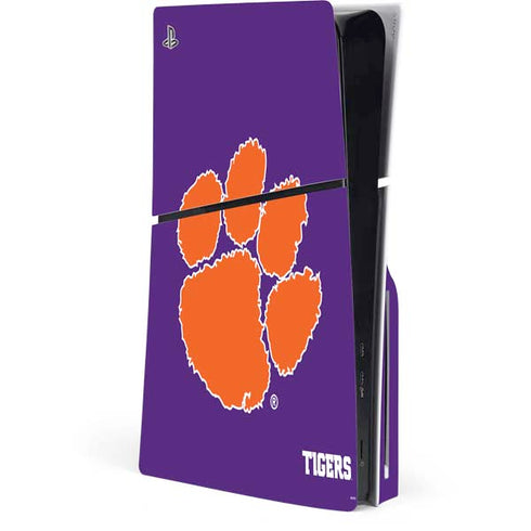 Clemson University Tiger Print Purple PS5 Slim Disk Console Skin