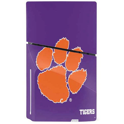 Clemson University Tiger Print Purple PS5 Slim Disk Console Skin