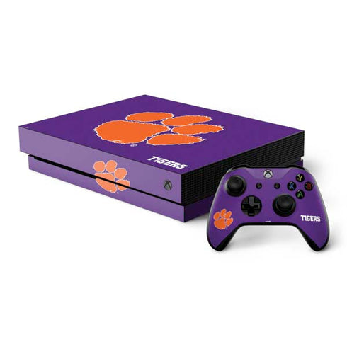 Clemson University Tiger Print Purple Xbox One X Bundle Skin