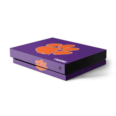 Clemson University Tiger Print Purple Xbox One X Console Skin