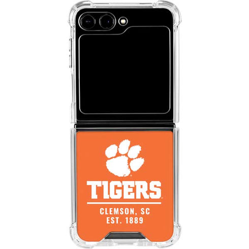 Clemson University Tigers Est 1889 Orange Galaxy Z Flip5 5G Clear Case