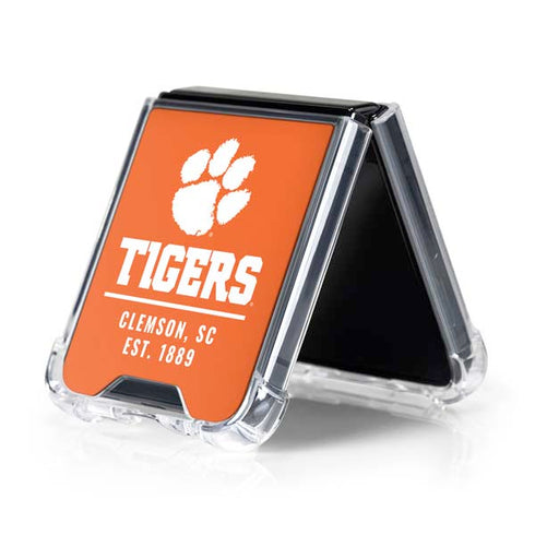 Clemson University Tigers Est 1889 Orange Galaxy Z Flip5 5G Clear Case
