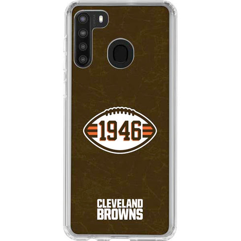 NFL Cleveland Browns Alternate Distressed Galaxy A21 Clear Case