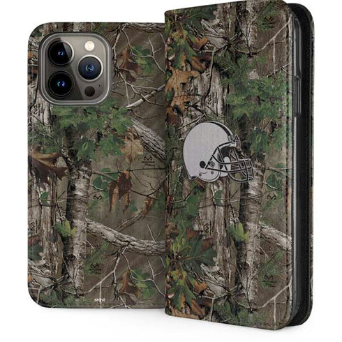 NFL Cleveland Browns Realtree Xtra Green Camo iPhone 15 Pro Max Folio Case