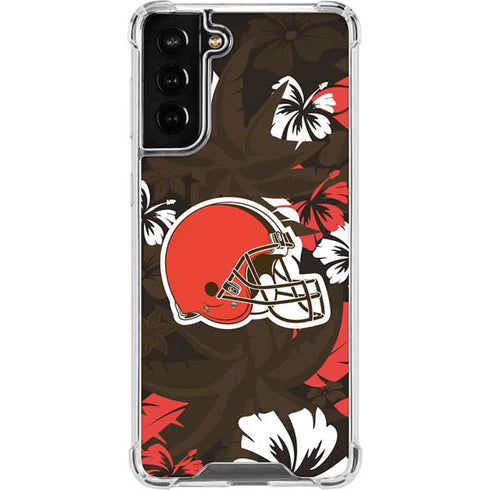 NFL Cleveland Browns Tropical Print Galaxy S21 FE Clear Case