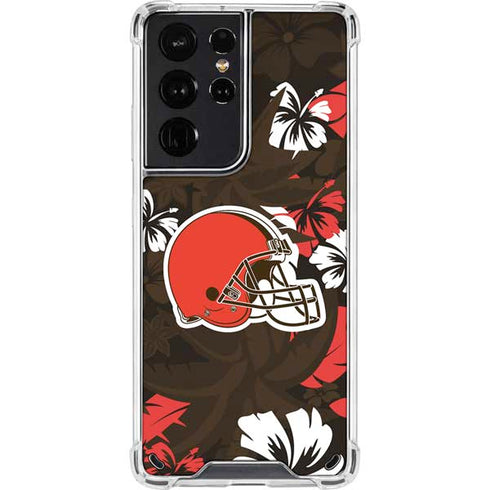 NFL Cleveland Browns Tropical Print Galaxy S21 Ultra 5G Clear Case