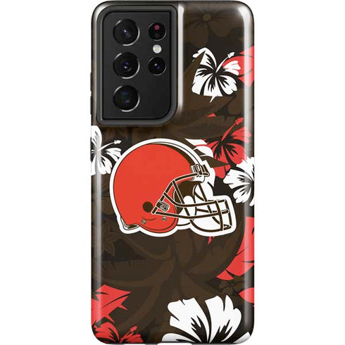NFL Cleveland Browns Tropical Print Galaxy S21 Ultra 5G Pro Case