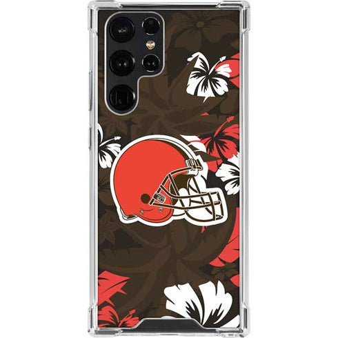 NFL Cleveland Browns Tropical Print Galaxy S22 Ultra Clear Case