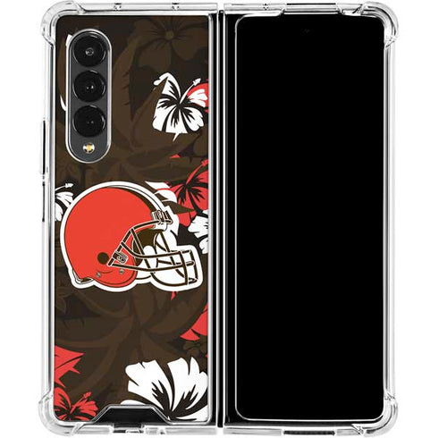 NFL Cleveland Browns Tropical Print Galaxy Z Fold4 5G Clear Case