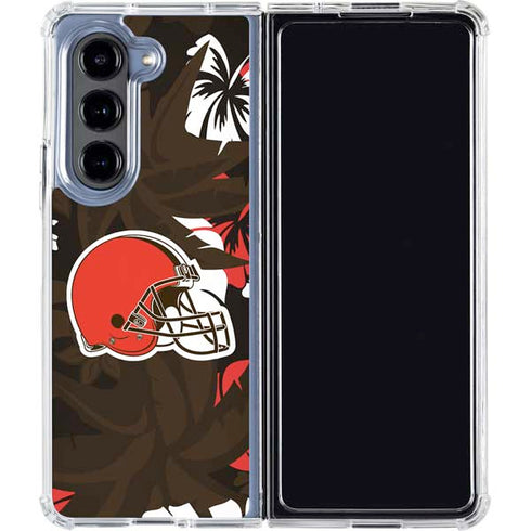 NFL Cleveland Browns Tropical Print Galaxy Z Fold5 5G Clear Case
