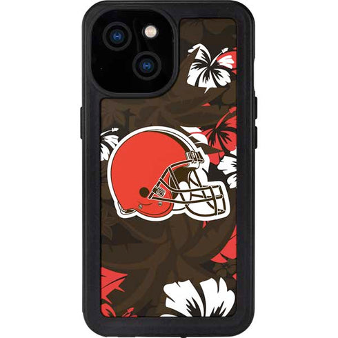 NFL Cleveland Browns Tropical Print iPhone 13 Mini Waterproof Case