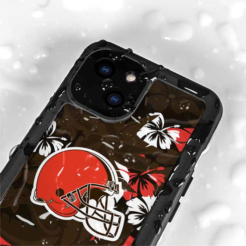 NFL Cleveland Browns Tropical Print iPhone 13 Mini Waterproof Case