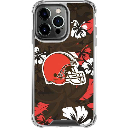 NFL Cleveland Browns Tropical Print iPhone 15 Pro Clear Case