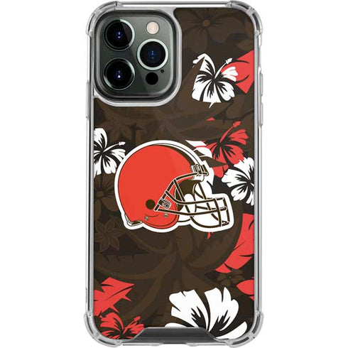 NFL Cleveland Browns Tropical Print iPhone 14 Pro Max Clear Case