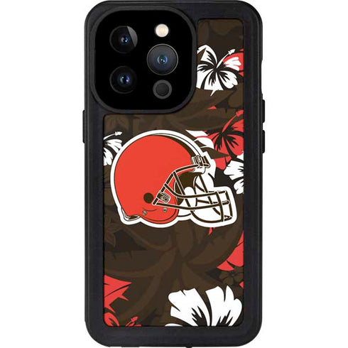 NFL Cleveland Browns Tropical Print iPhone 14 Pro Waterproof Case