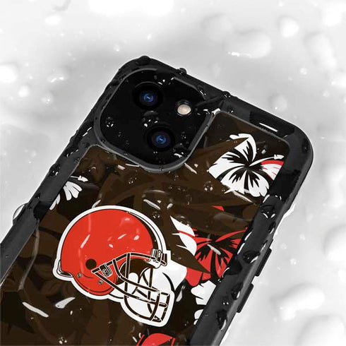 NFL Cleveland Browns Tropical Print iPhone 15 Plus Waterproof Case