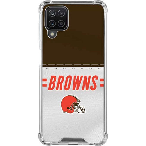 NFL Cleveland Browns White Striped Galaxy A12 Clear Case