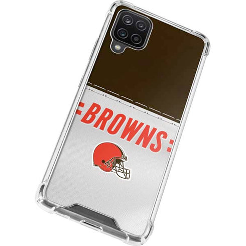 NFL Cleveland Browns White Striped Galaxy A12 Clear Case