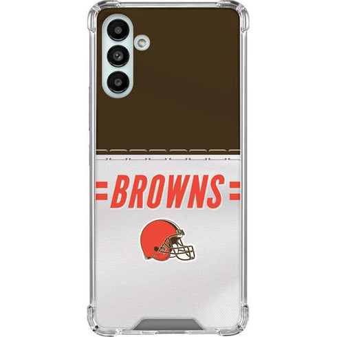 NFL Cleveland Browns White Striped Galaxy A13 5G Clear Case