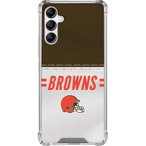 NFL Cleveland Browns White Striped Galaxy A14 5G Clear Case